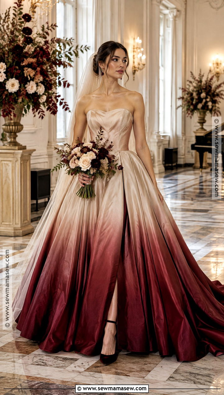 Champagne To Burgundy Ombre Wedding Dress - 15 fall ombre wedding dress ideas