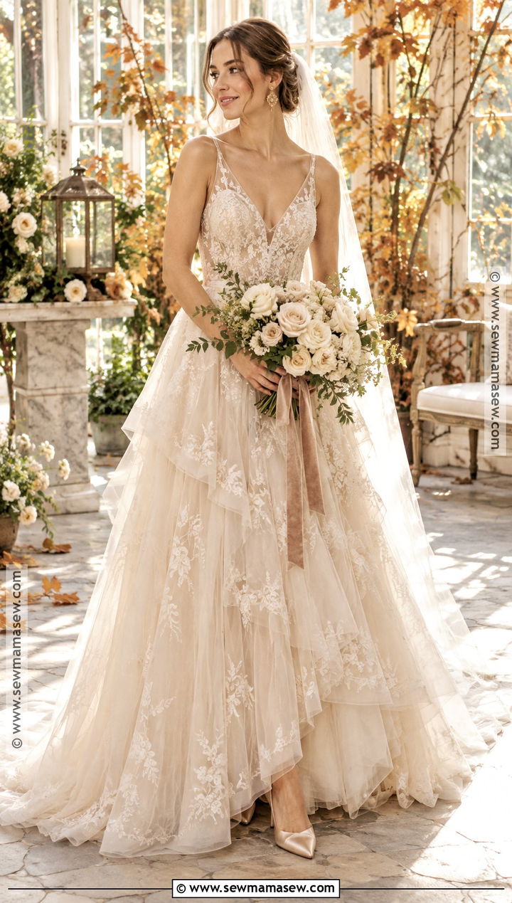 Champagne Tulle Bridal Dress - 15 autumn bridal dress ideas