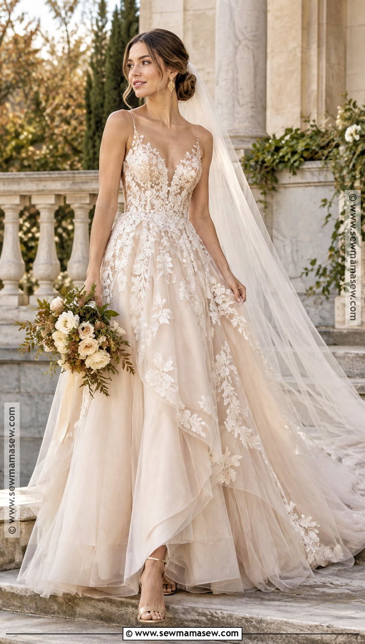 Champagne Tulle Early Fall Wedding Dress - 15 early fall wedding dress ideas