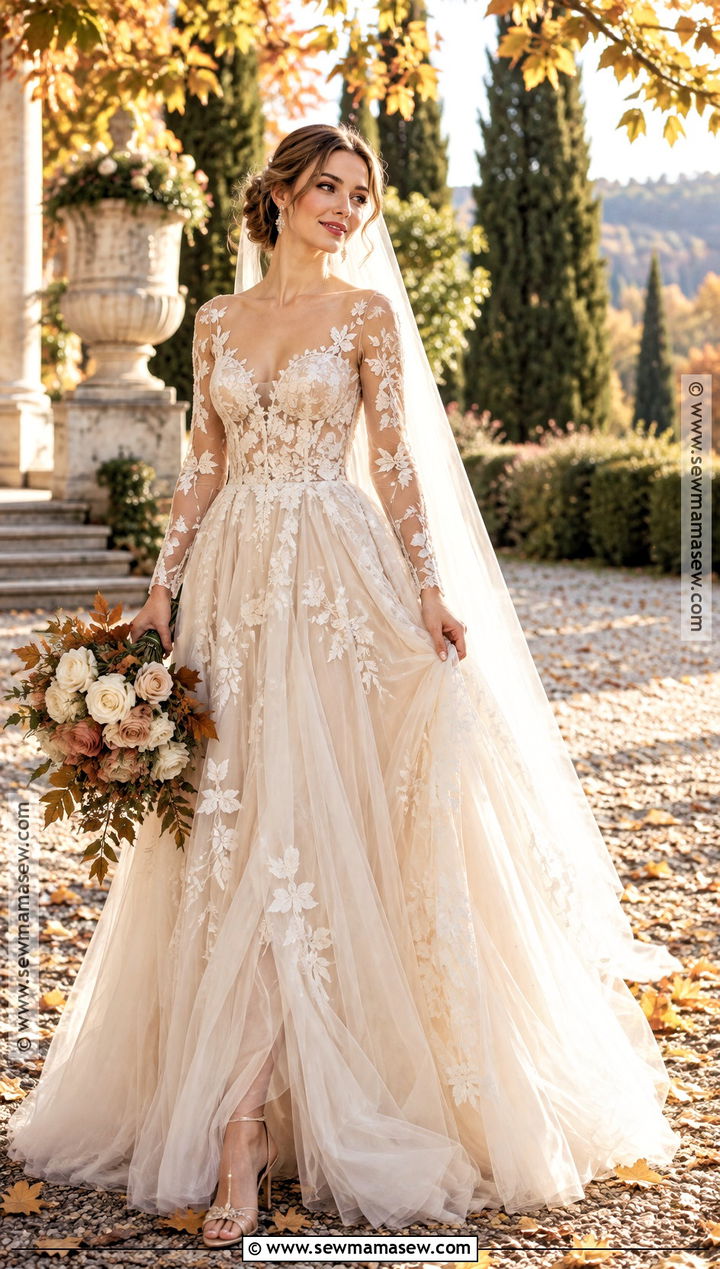 Champagne Tulle Fall Wedding Dress - 15 fall wedding dress ideas brides