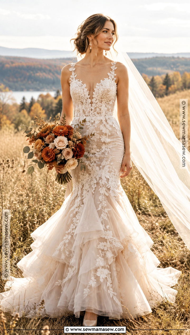 Champagne Tulle Mermaid Wedding Dress - 15 Fall Mermaid Wedding Dress Ideas