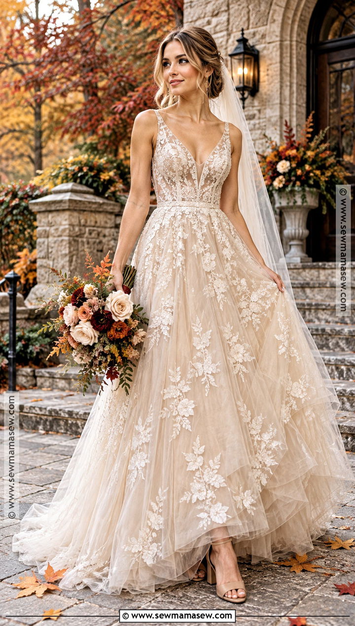 Champagne Tulle Wedding Dress - 15 Fall Bride Wedding Dress Ideas