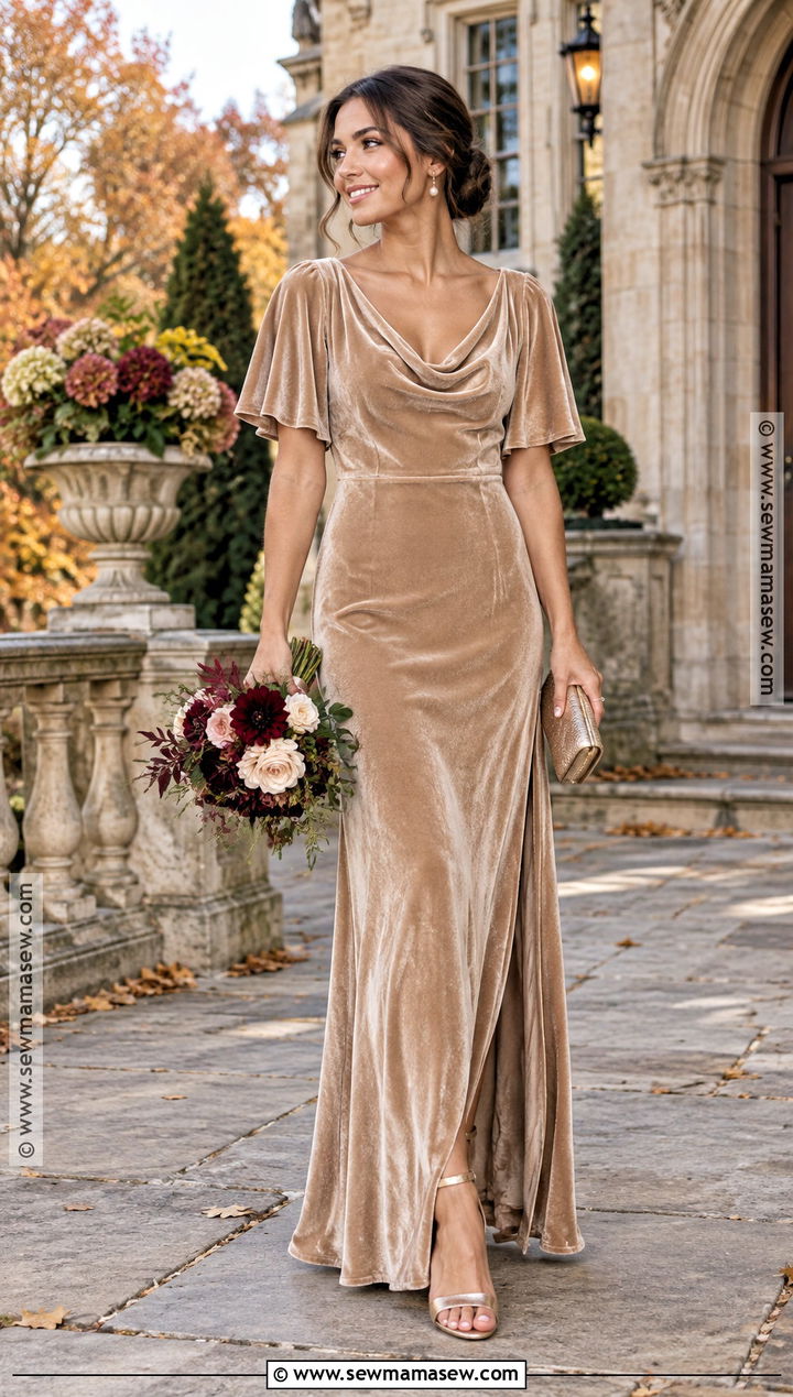 Champagne Velvet Bridesmaid Dress - 15 Fall Velvet Bridesmaid Dresses Different Colors