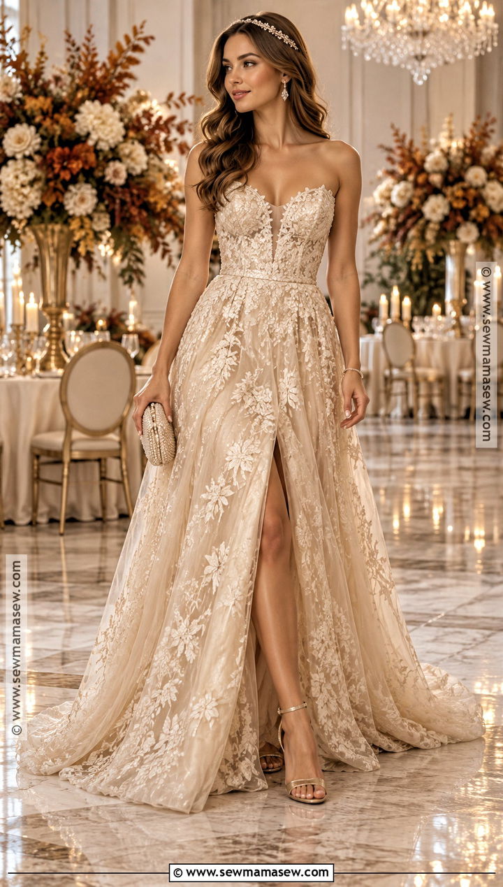 Champagne Wedding Dress With Crystal Accessories - 15 Autumn Wedding Accessory Inspiration Ideas