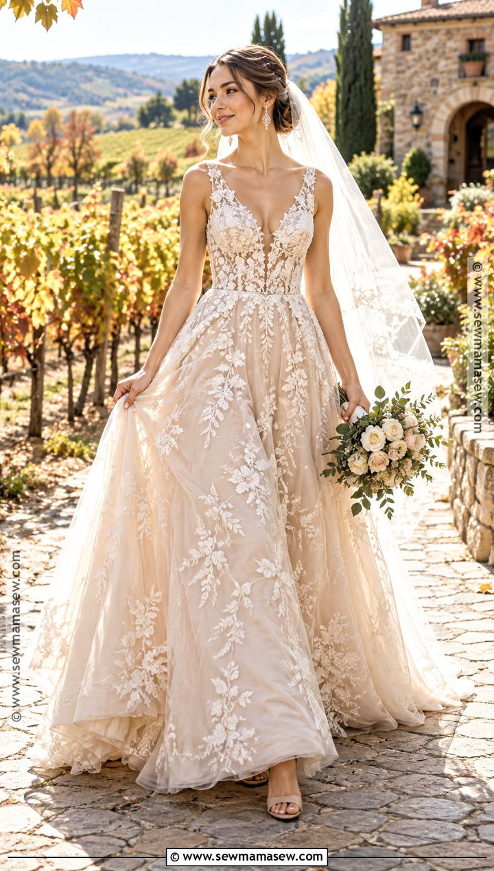 Champagne Wedding Dress - 15 wedding dresses for fall weddings