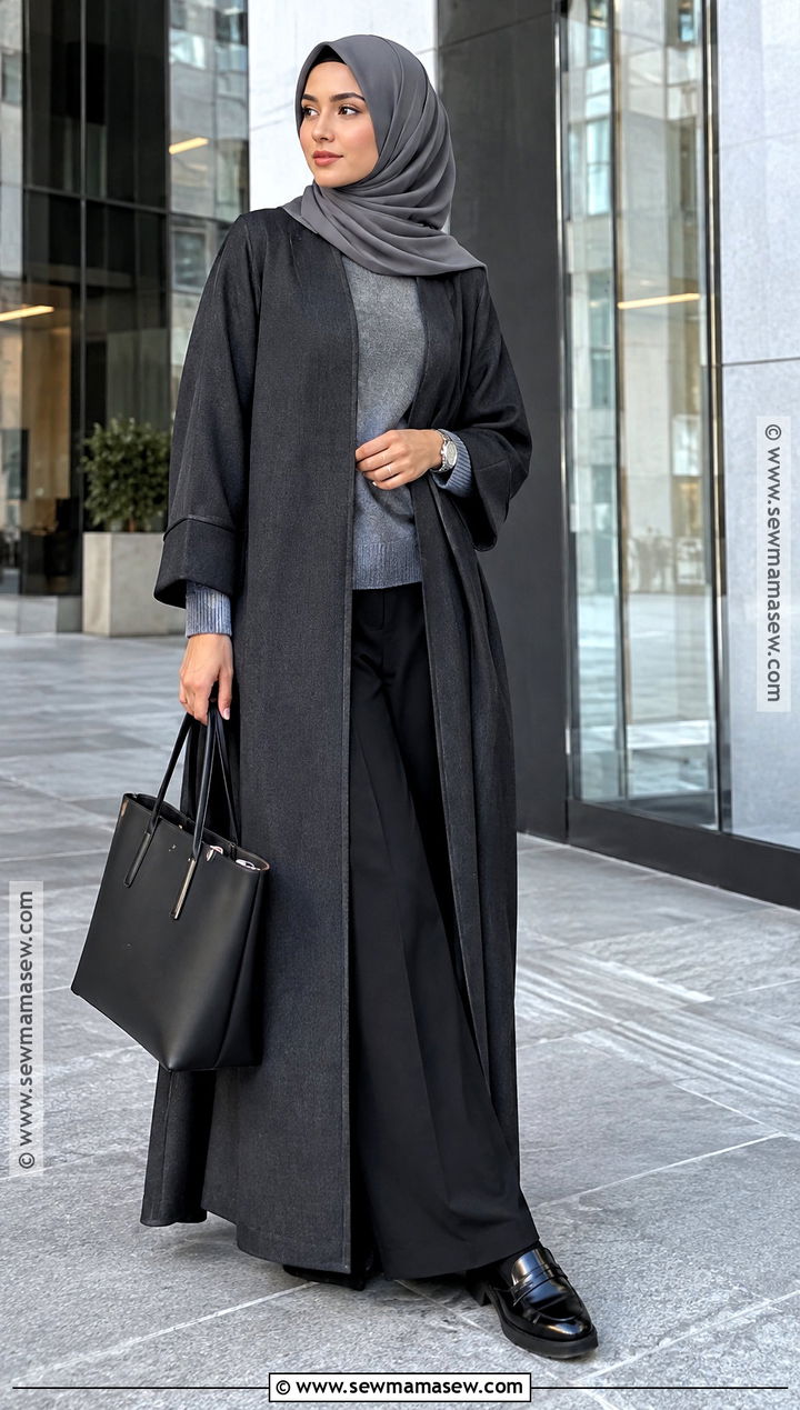 Charcoal Abaya With Black Loafers - 15 autumn abaya outfits
