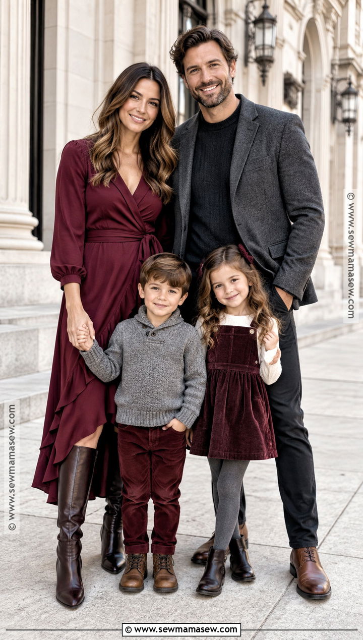 Charcoal And Wine Family Photoshoot Outfit - 25 Fall Photoshoot Outfits for Family