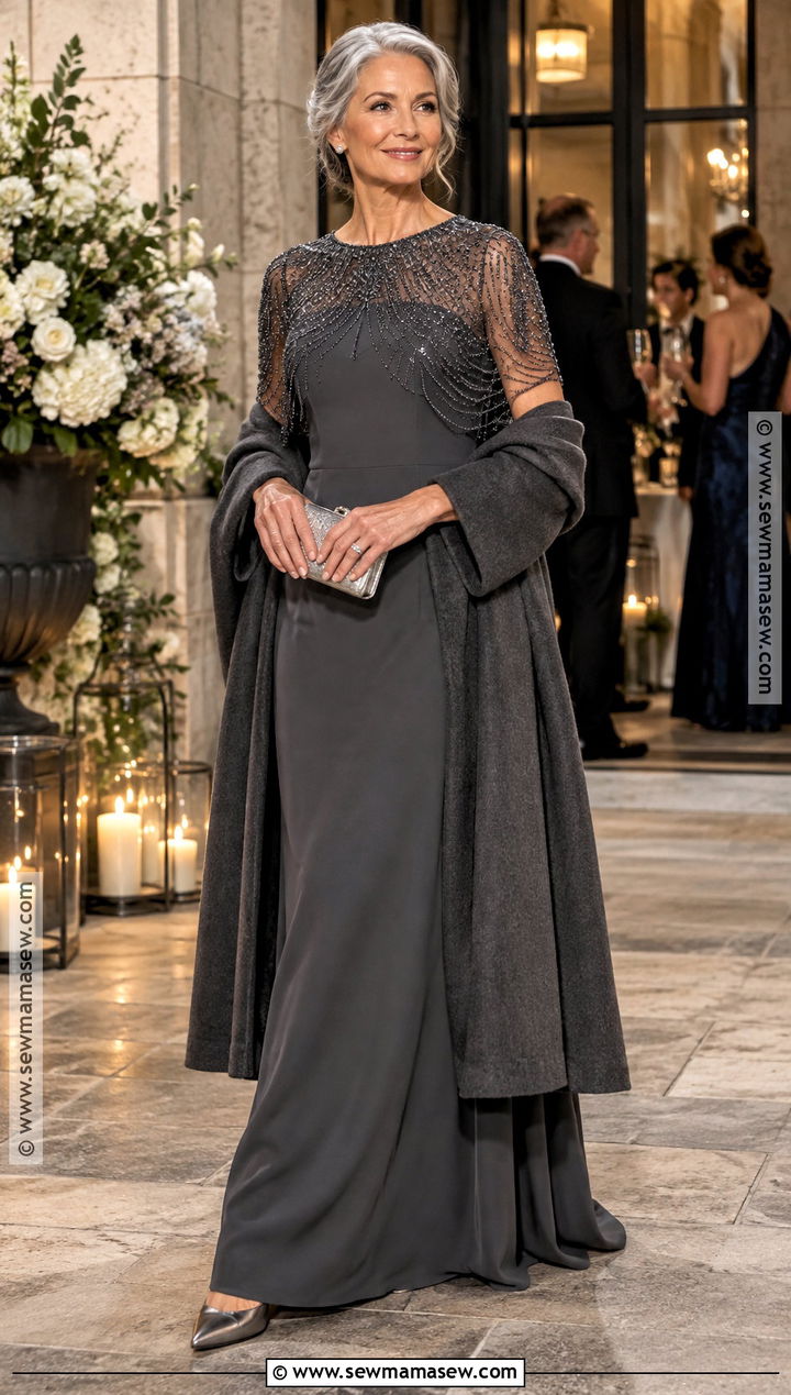 Charcoal Beaded Cape Wedding Guest Dress - 15 formal wedding dresses for guest fall
