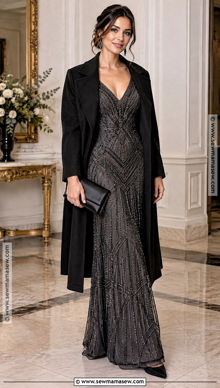 Charcoal Beaded Gown Fall Wedding Guest Outfit - 20 fall formal wedding guest attire ideas
