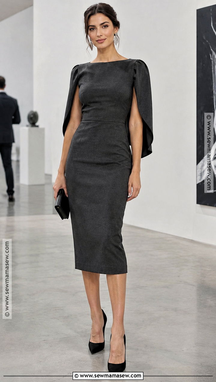 Charcoal Cape Sleeve Cocktail Dress - 15 september cocktail dress ideas