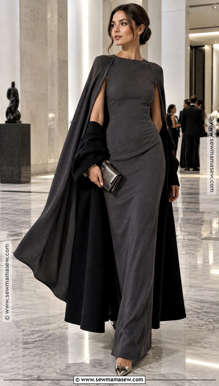 Charcoal Cape Sleeve Gown - 25 fall formal dresses