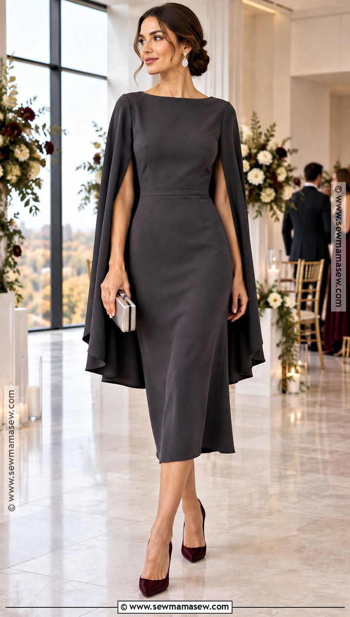 Charcoal Cape Sleeve Wedding Guest Dress - 20 wedding guest dresses fall