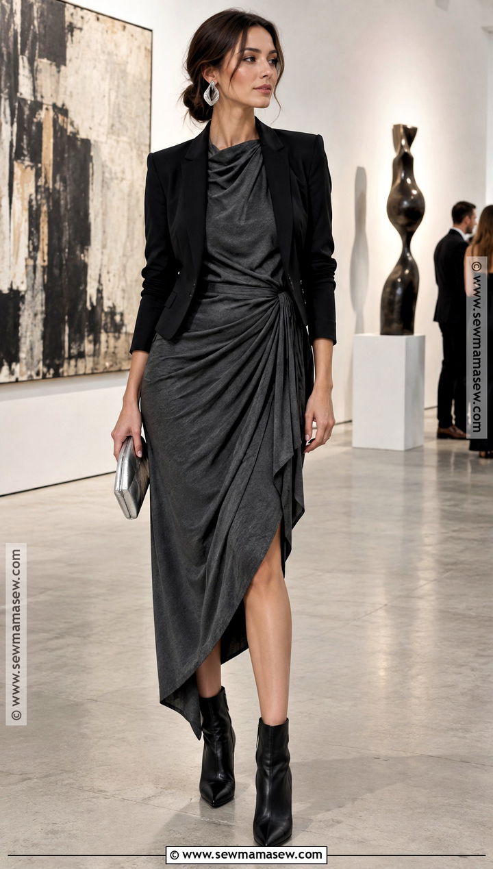 Charcoal Draped Midi Dress - 20 fall party dress ideas