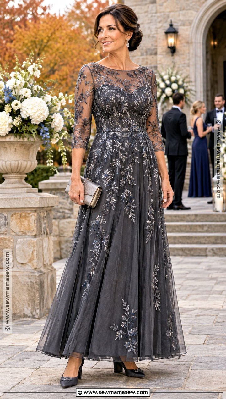 Charcoal Embroidered Mother of the Bride Gown - 20 mother of the bride dresses fall outdoor