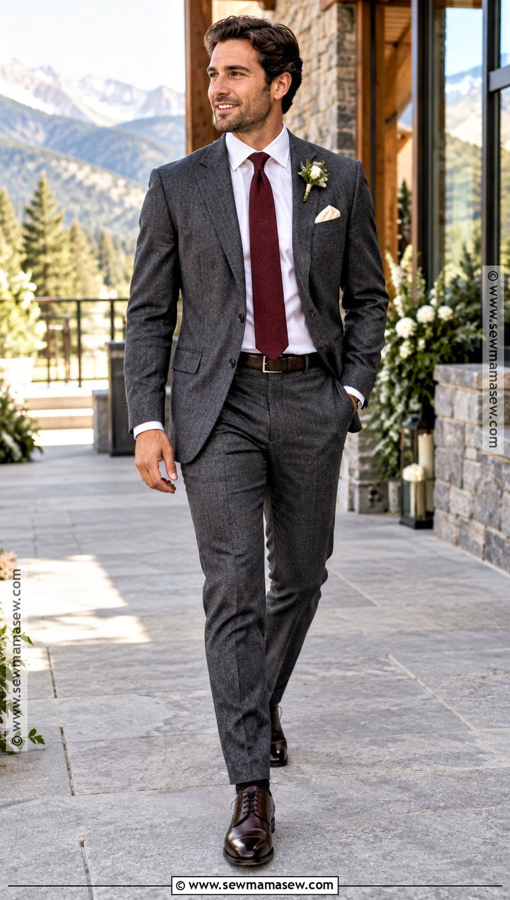 Charcoal Flannel Fall Groom Suit - 15 fall groom wedding attire ideas