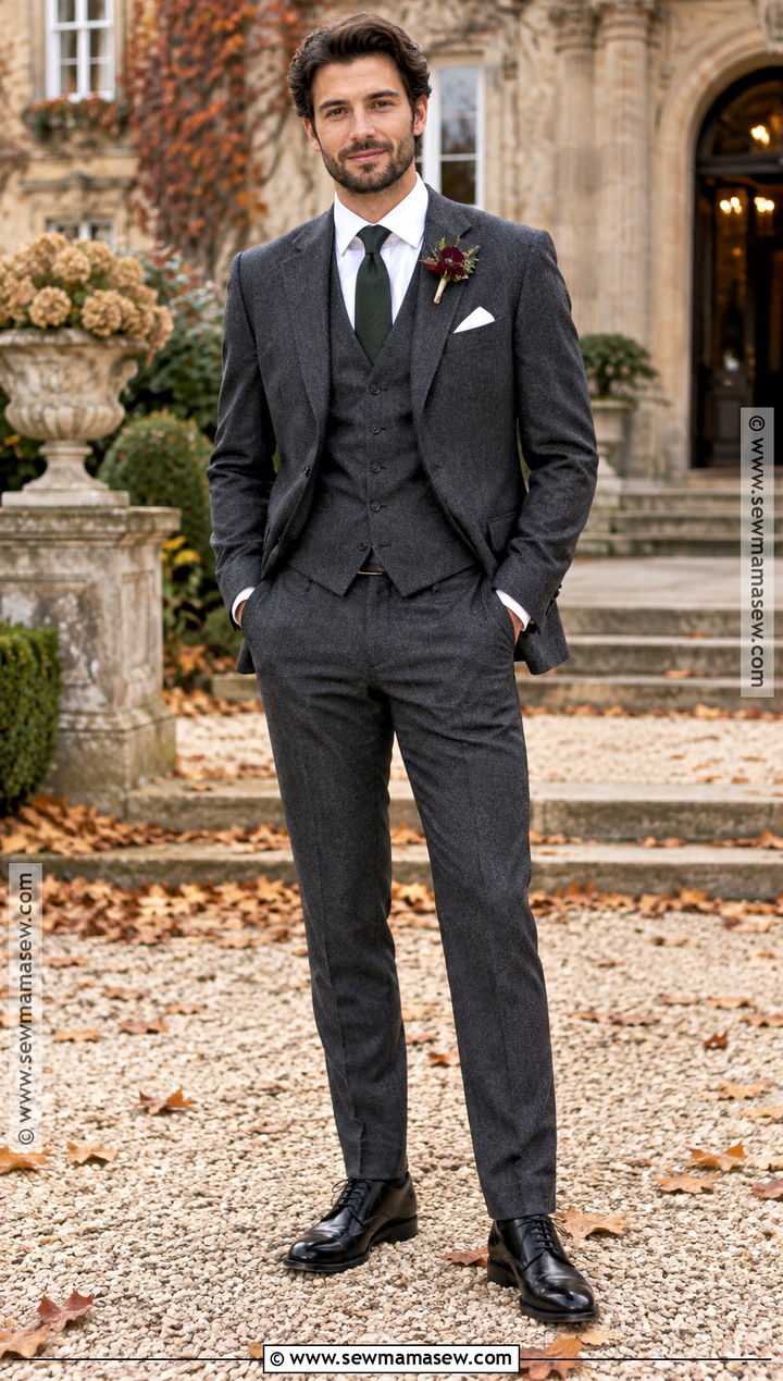 Charcoal Flannel Fall Wedding Suit - 20 fall wedding suits groom attire ideas