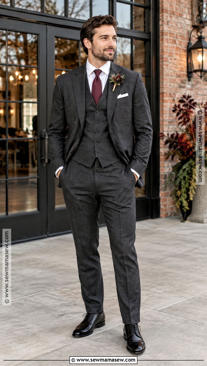 Charcoal Flannel Groom Suit - 15 groom attire fall wedding ideas