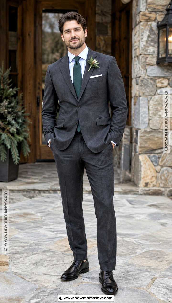 Charcoal Flannel Suit Groom Attire - 25 fall wedding groom attire ideas