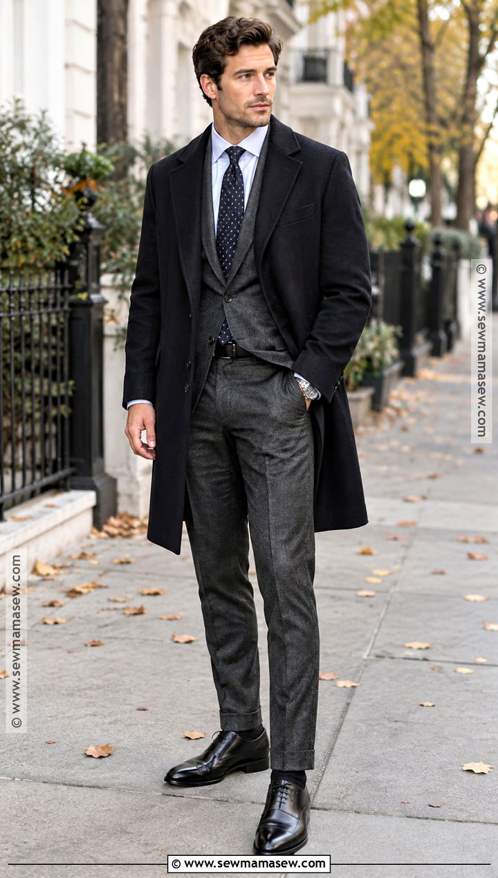 Charcoal Flannel Suit With Black Overcoat - 15 Formal Mens Fall Fashion Ideas