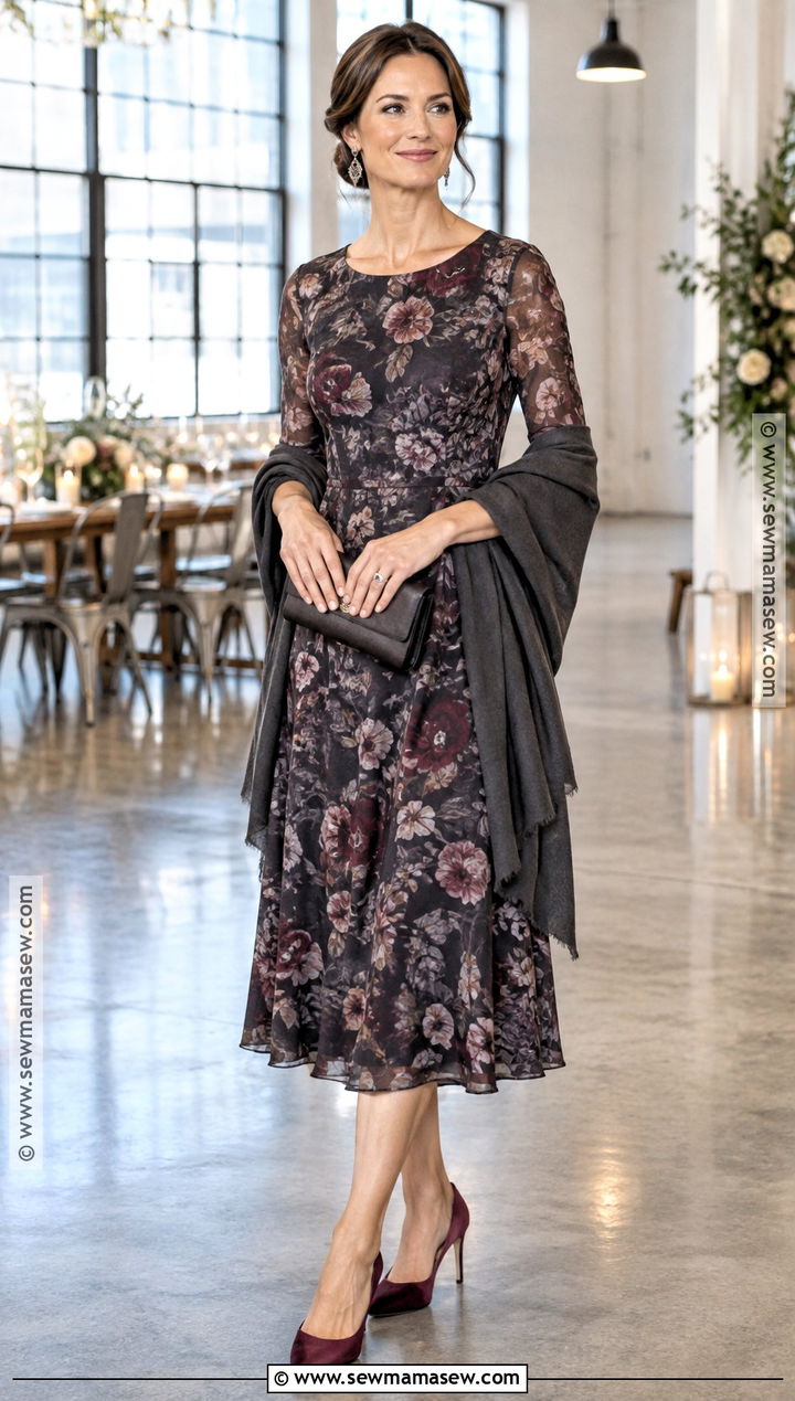 Charcoal Floral Fall Mother Of The Bride Dress - 15 fall mother of the bride dresses casual