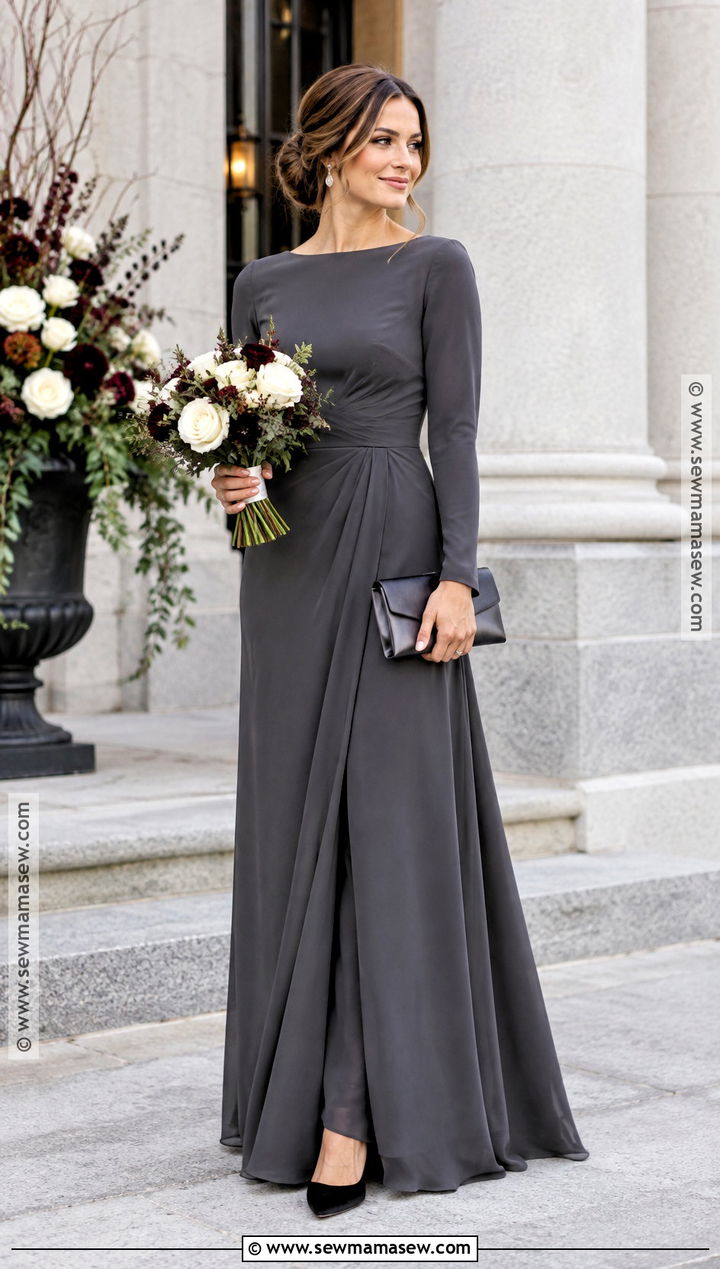 Charcoal Gray Long Sleeve Fall Bridesmaid Dress - 25 fall wedding bridesmaid dresses