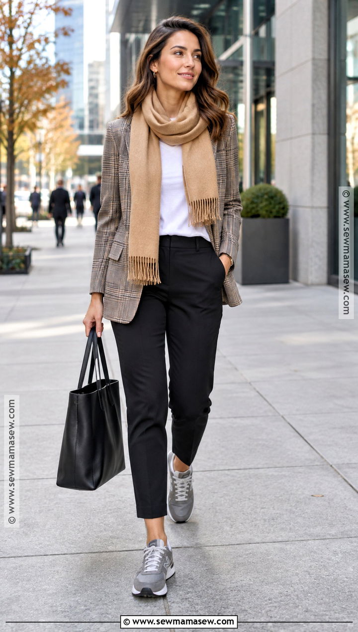 Charcoal Gray Sneakers With a Plaid Blazer - 15 Autumn Color Sneakers