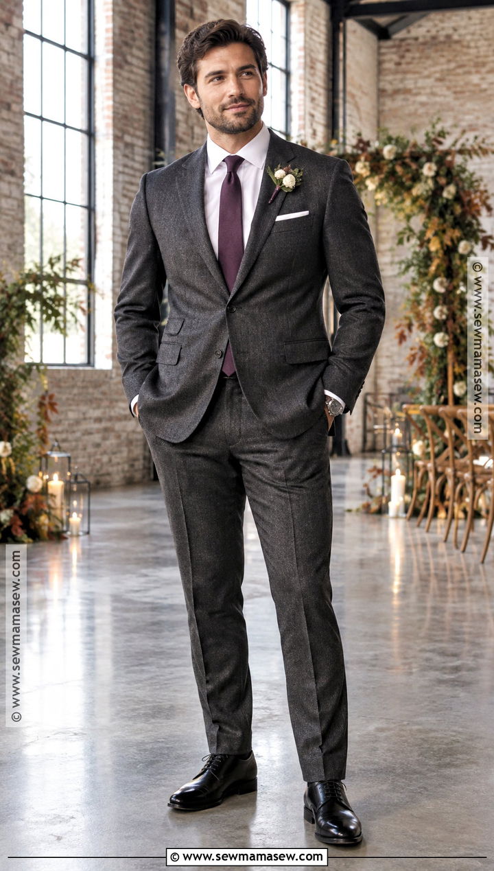 Charcoal Groom Suit - 20 groom fall wedding attire ideas