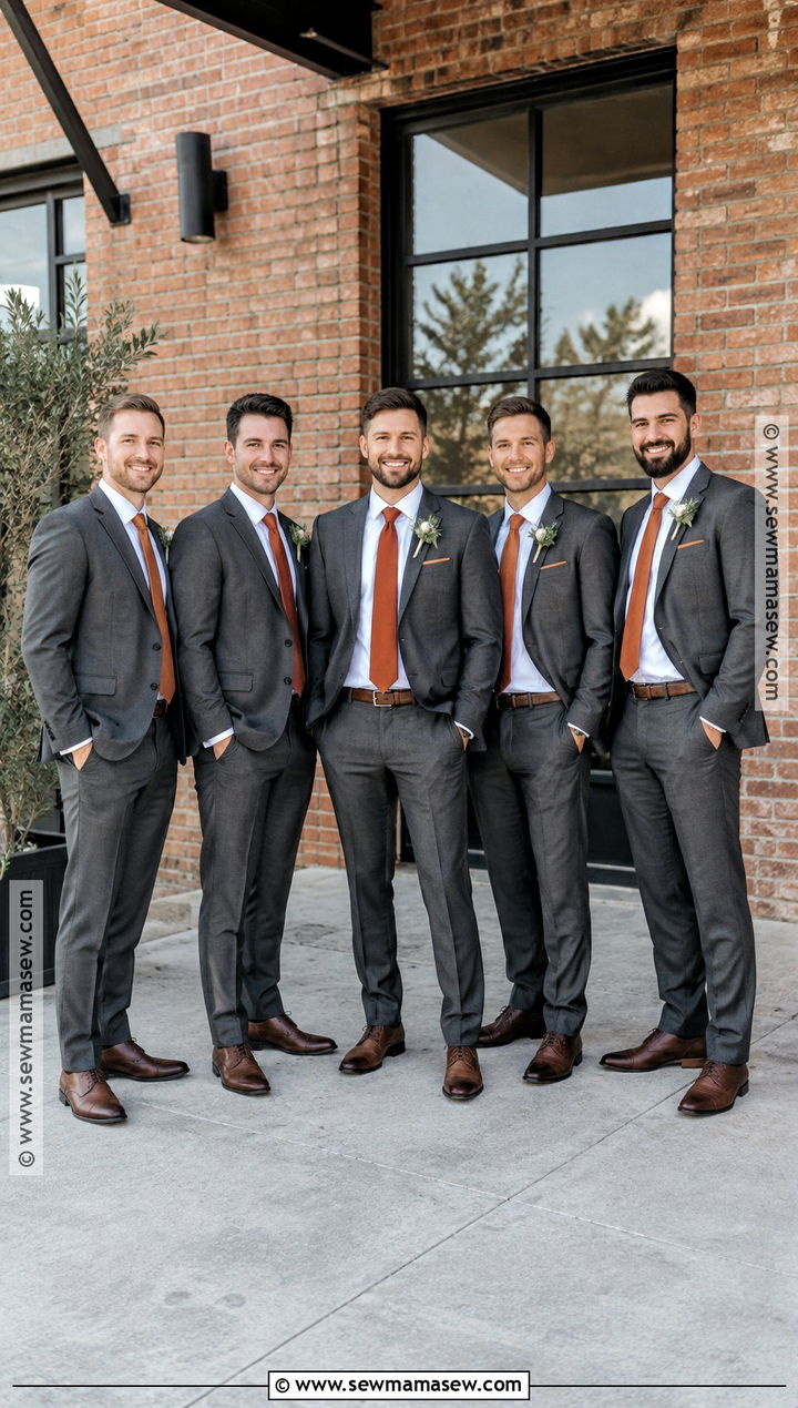 Charcoal Groomsmen Suits With Rust Ties - 15 september groomsmen attire ideas