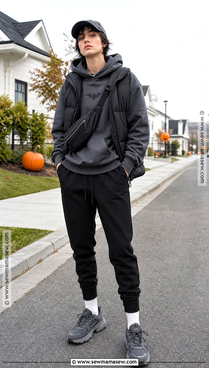 Charcoal Hoodie Halloween Outfit With Black Joggers - 30 Halloween Casual Outfits