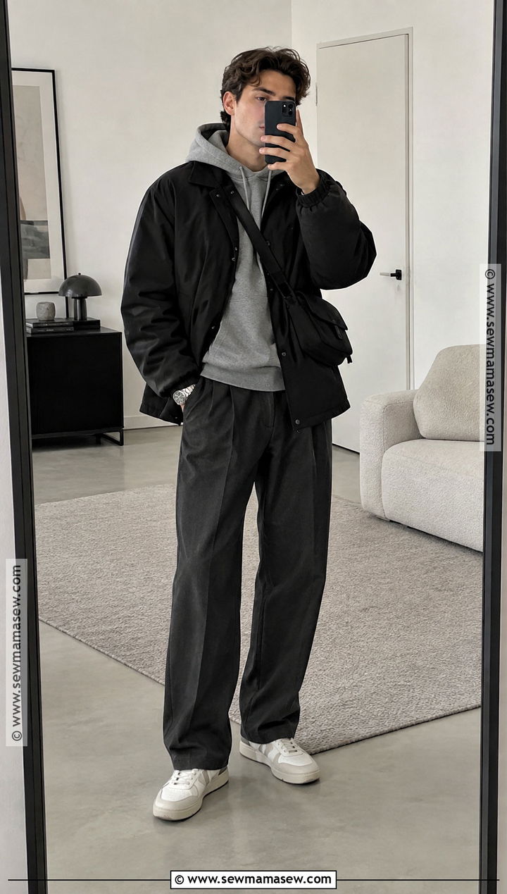 Charcoal Hoodie With Trousers And Sneakers - 20 mens outfits autumn