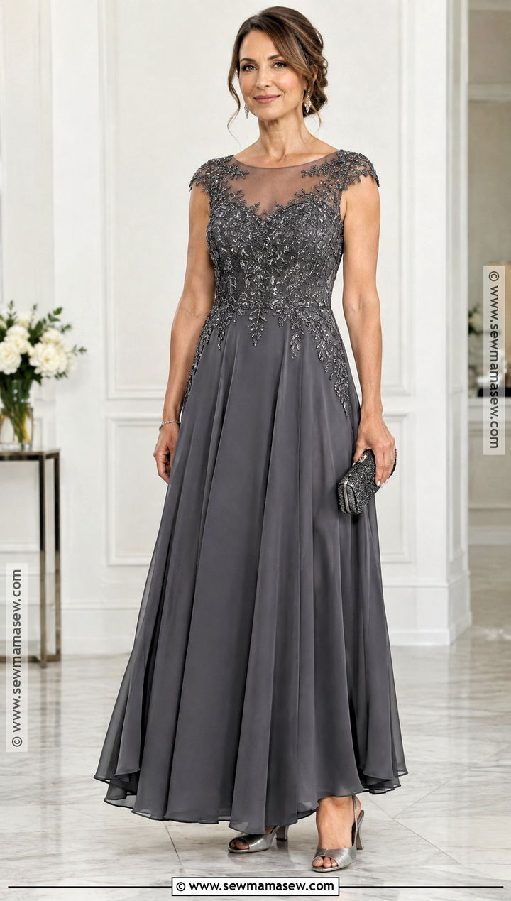 Charcoal Illusion Neck Fall Mother Of The Bride Gown - 20 mother of the bride dresses long fall