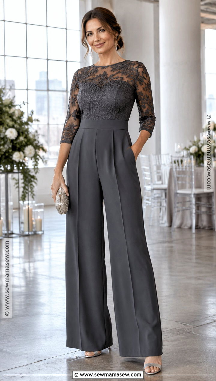Charcoal Lace Mother of the Groom Jumpsuit - 20 mother of the groom dresses fall wedding