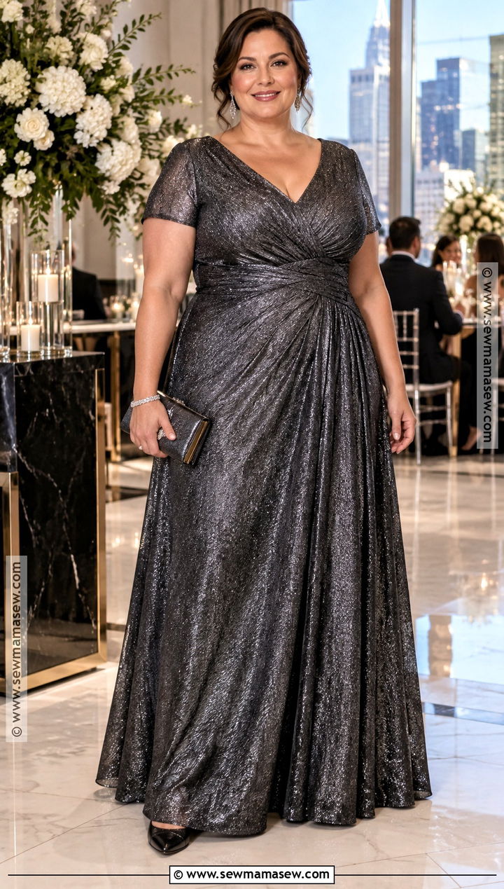 Charcoal Metallic Plus Size Mother of the Bride Gown - 20 mother of the bride dresses plus size fall