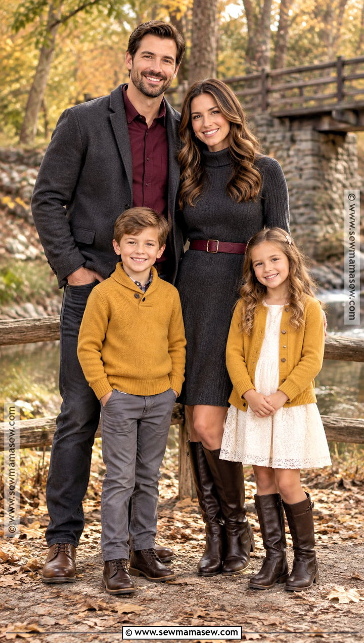 Charcoal Mustard and Burgundy Fall Family Picture Outfit - 20 fall color family picture outfits