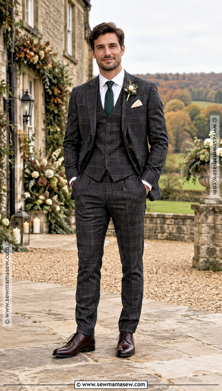 Charcoal Plaid Suit Groom Outfit - 15 groom style fall wedding ideas