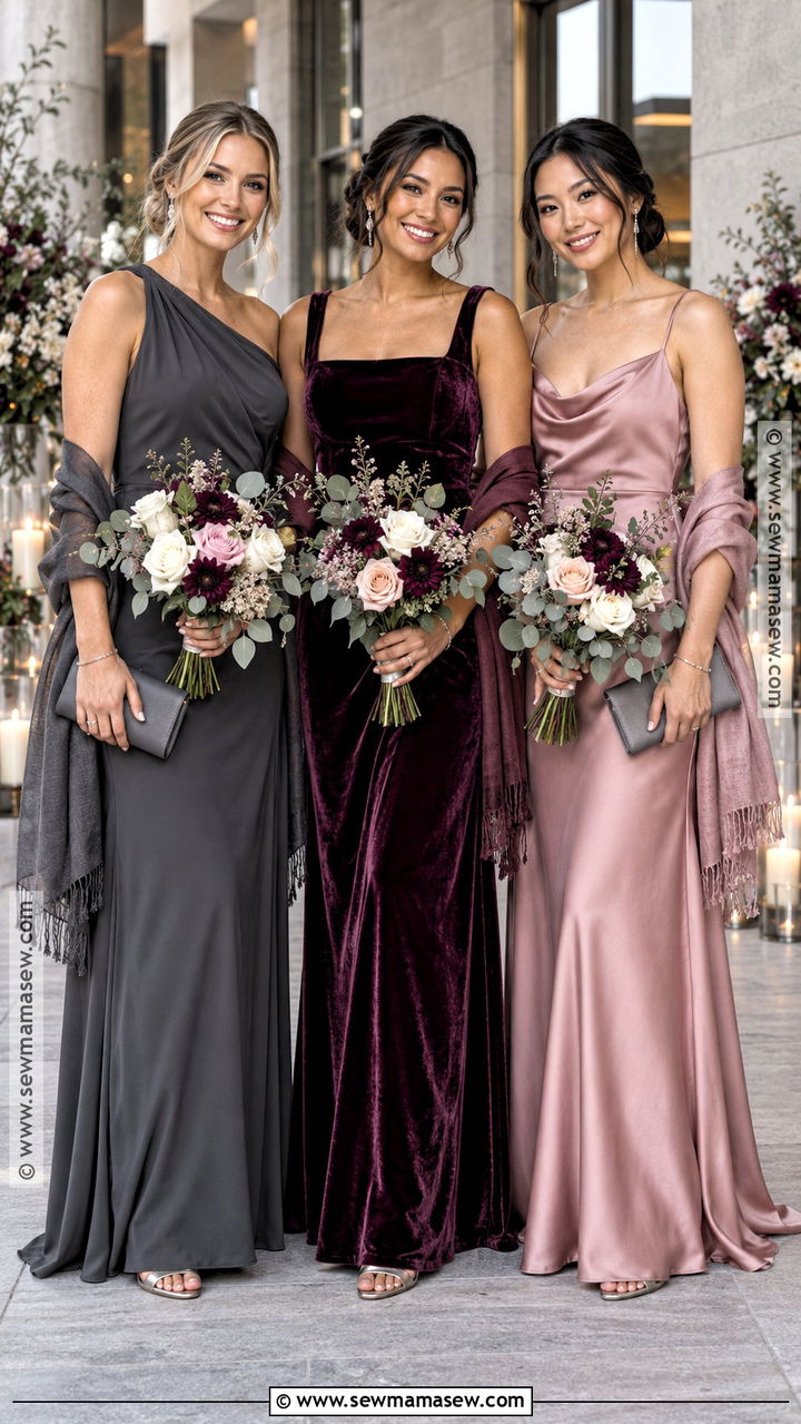 Charcoal Plum And Dusty Pink Bridesmaid Dresses - 20 autumn bridesmaid dresses color palettes