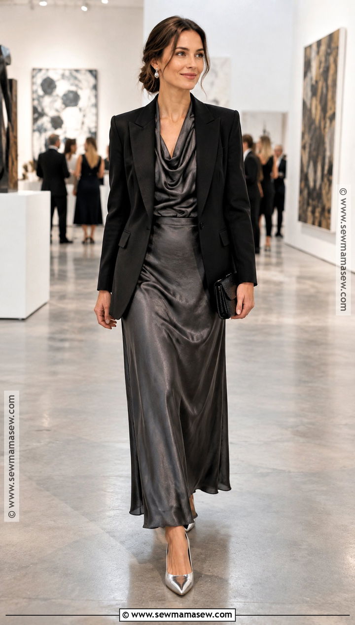 Charcoal Satin Skirt Set for a Fall Wedding - 15 elegant fall wedding attire ideas