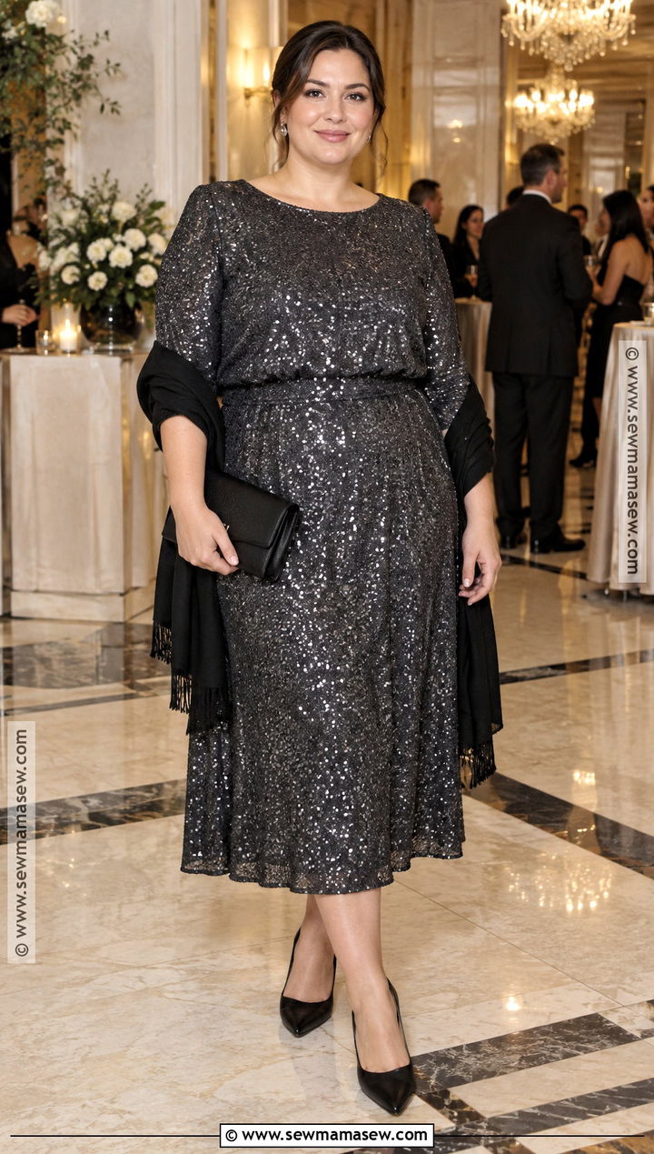 Charcoal Sequin Midi Fall Wedding Dress - 15 Fall Wedding Dress Midsize Ideas