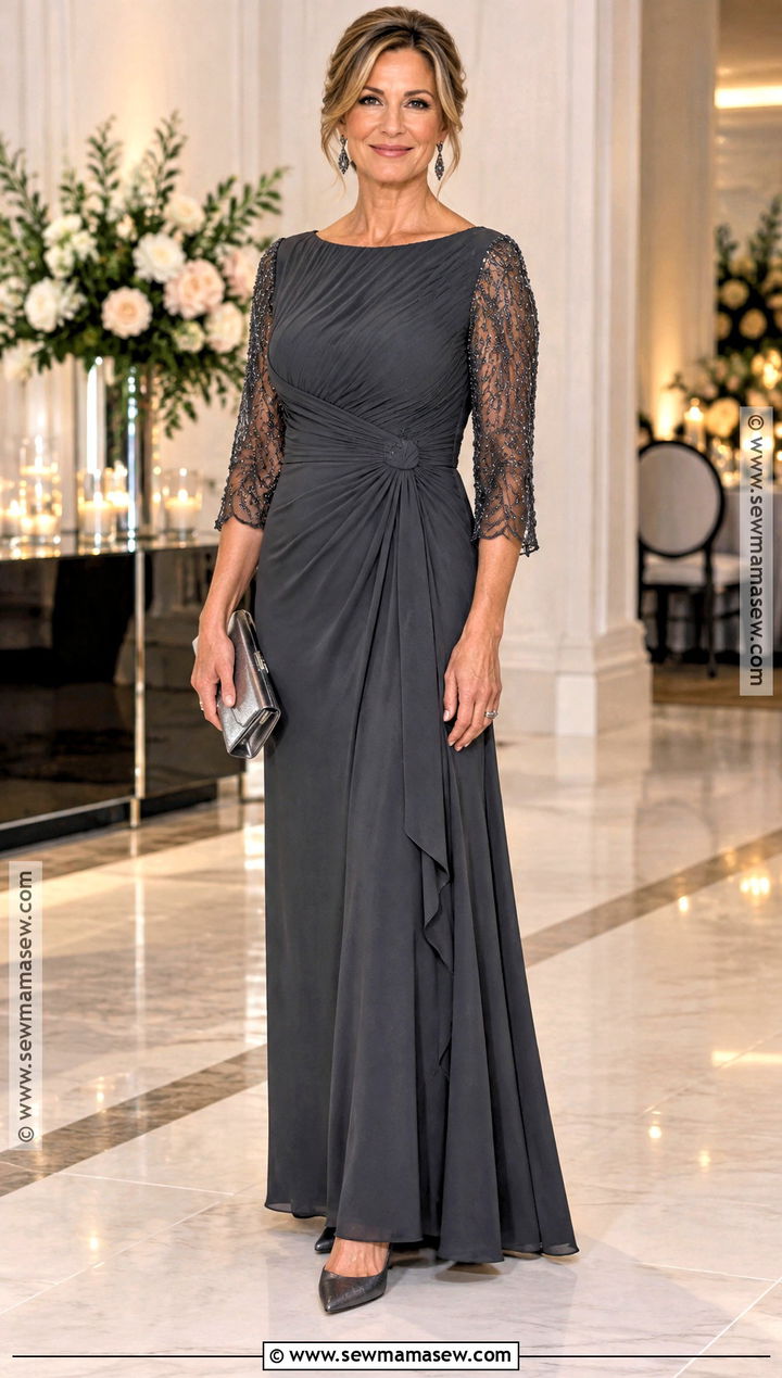 Charcoal Sequin Sleeve Mother of the Groom Gown - 15 fall mother of the groom dresses