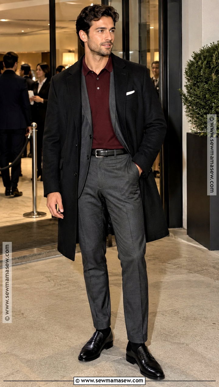 Charcoal Suit And Knit Polo Fall Cocktail Attire - 15 mens fall cocktail attire ideas