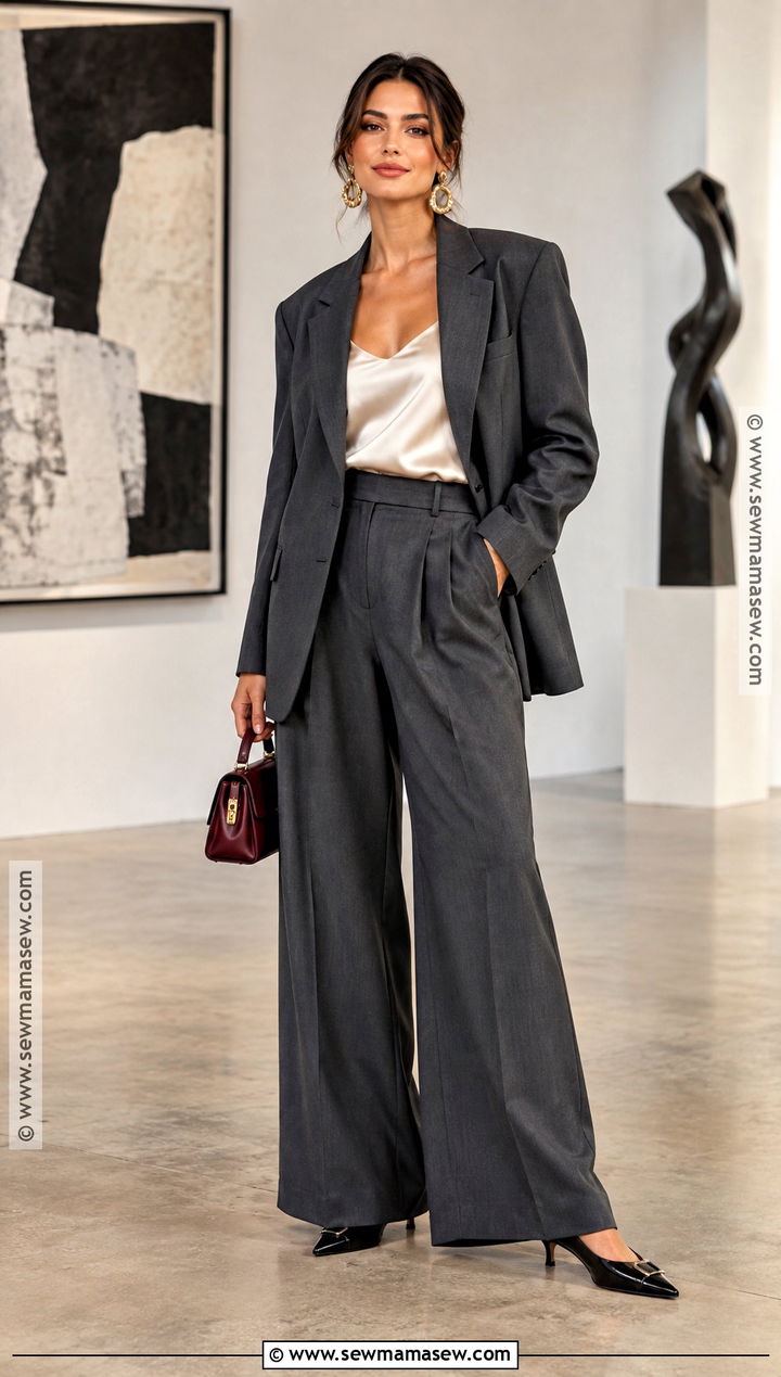Charcoal Suit And Silk Camisole Birthday Outfit - 25 september birthday outfit ideas