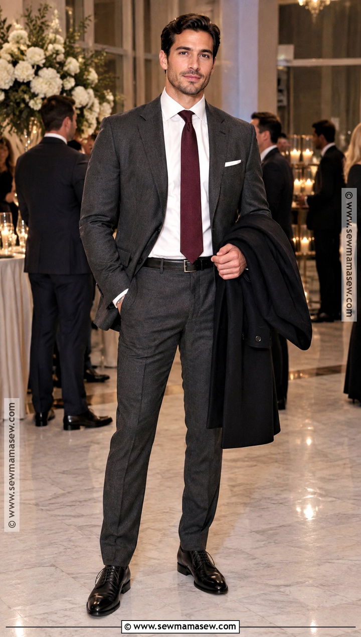Charcoal Suit Fall Wedding Guest Outfit - 15 fall wedding outfit men guest ideas