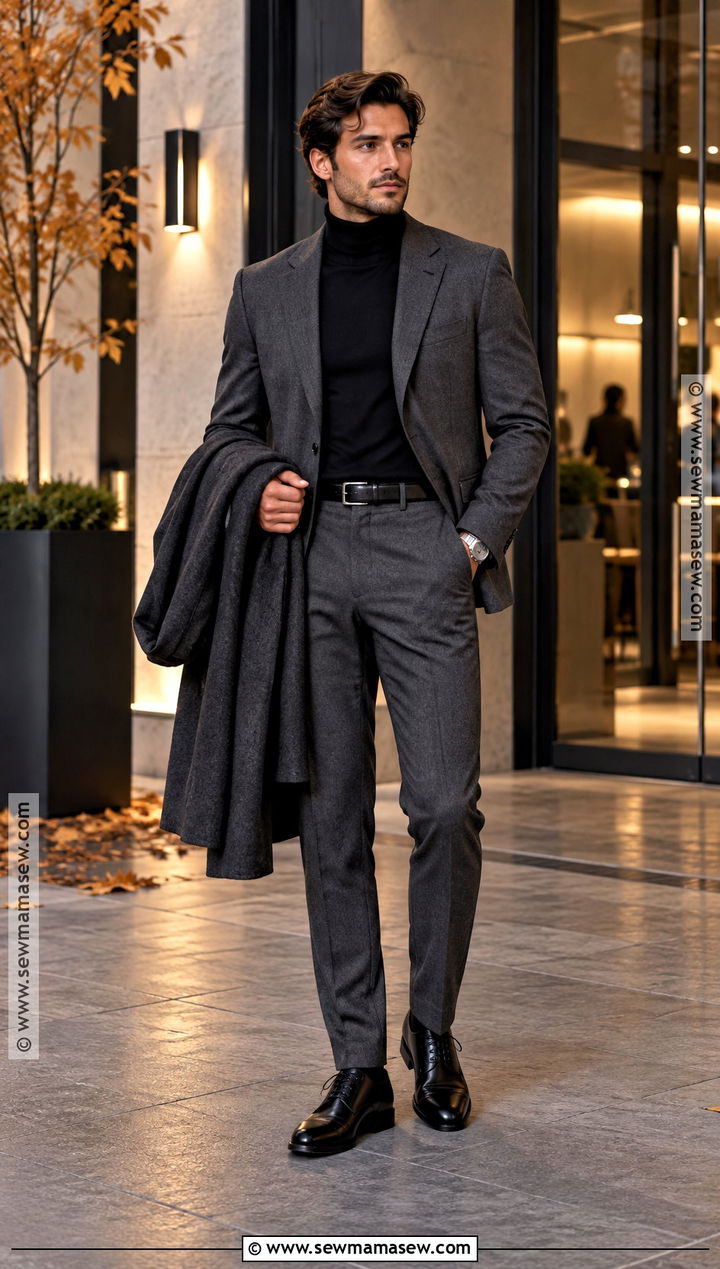 Charcoal Suit With Black Turtleneck - 15 dapper fall outfits for men