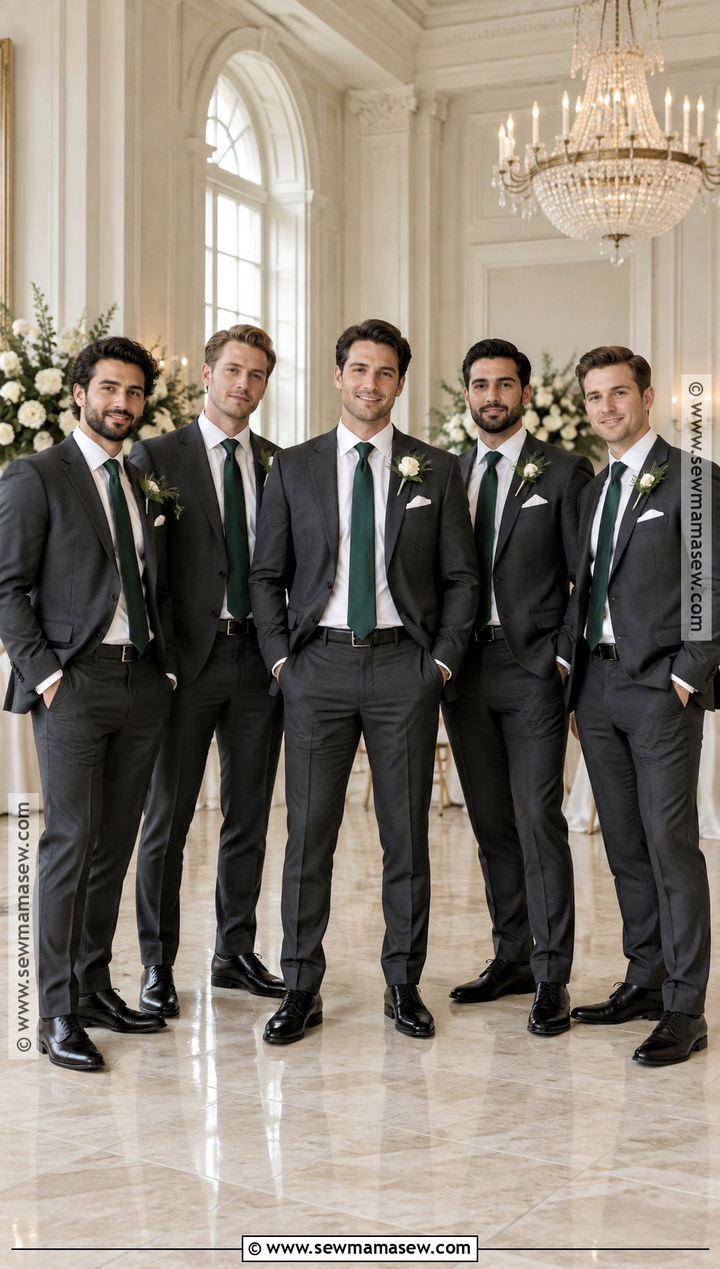 Charcoal Suit With Emerald Tie Groomsmen Attire - 15 groomsmen attire fall color combos