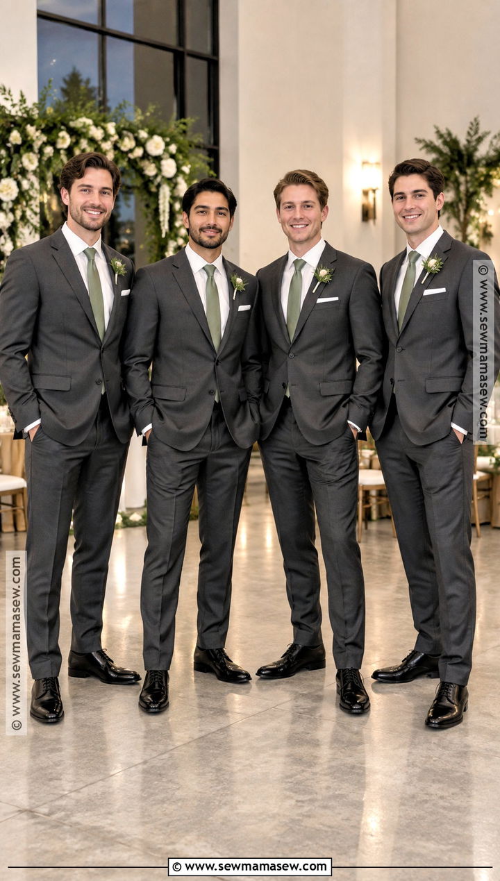 Charcoal Suit With Sage Green Tie - 15 fall wedding groomsmen attire sage green ideas