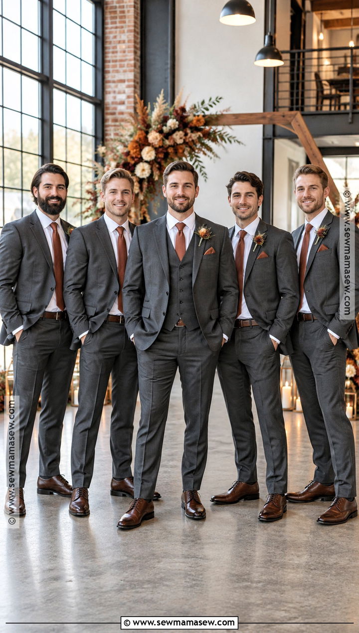Charcoal Suits With Rust Ties - 15 september wedding groomsmen groom attire ideas