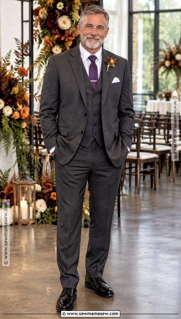 Charcoal Three Piece Father Of The Bride Suit - 15 Fall Wedding Father Of The Bride Outfit Ideas