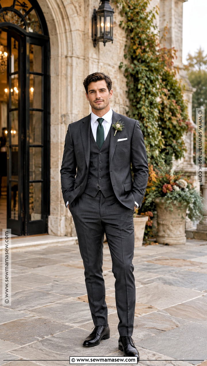 Charcoal Three Piece Groom Suit For A Fall Wedding - 15 groom attire for fall wedding ideas