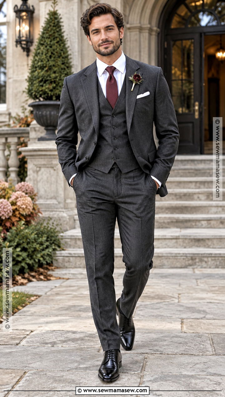 Charcoal Three Piece Suit Groom Attire - 15 october wedding groom attire ideas