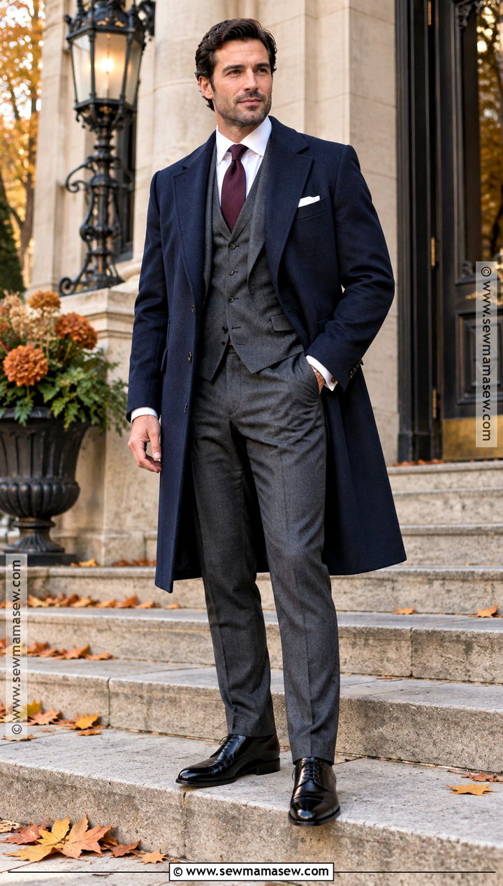 Charcoal Three Piece Suit With Wool Overcoat - 15 Formal Mens Fall Fashion Ideas